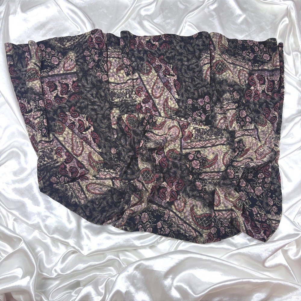 Vintage Maxi Skirt Black Purple Excellent Paisley Floral Stretch Plus 1X